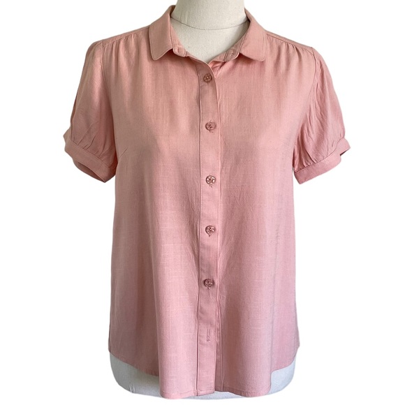 Princess Highway Tops - PRINCESS HIGHWAY Sz8 Peach puff sleeve button down collared top